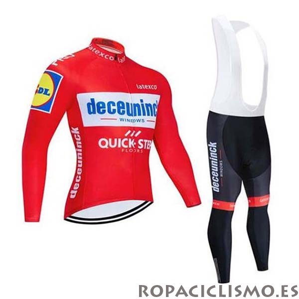 2020 Maillot Deceuninck Quick Step Tirantes Mangas Largas Rojo Blanco